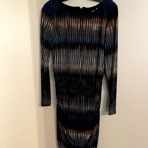 Badgley Mischka long sleeve rouched dress